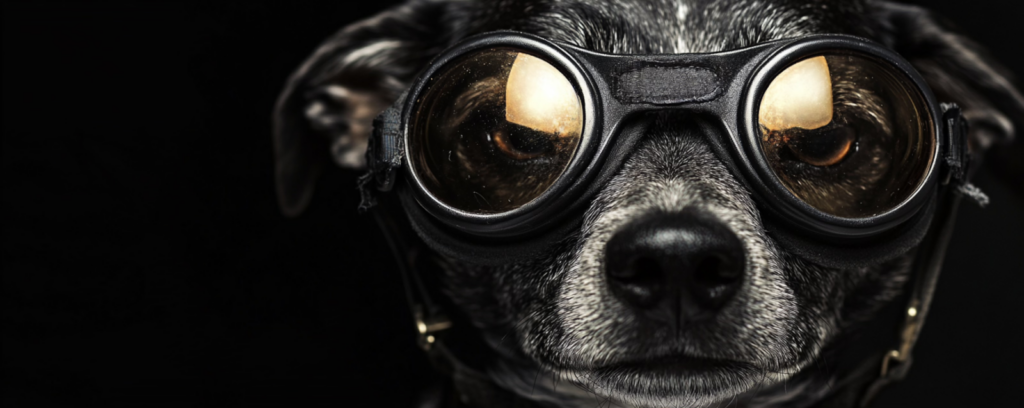 dog with laser therapy safety goggles