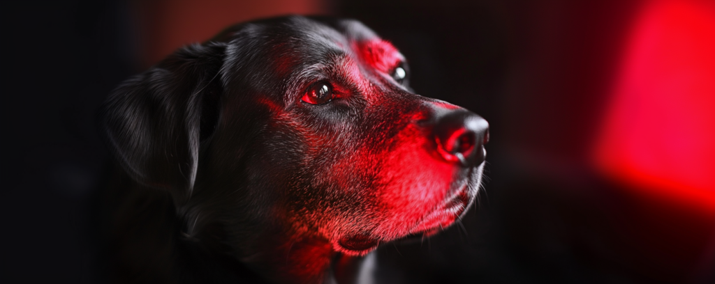 Senior Dog with Arthritis with laser therapy light